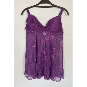Vintage Y2K Fredericks of Hollywood Baby Doll‎ Nighty XL Purple Lace Padded